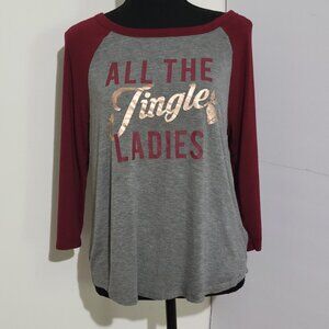 Fifth Sun "All the Jingle Ladies" Grey Red Gold Baseball Holiday Shirt Size Lg